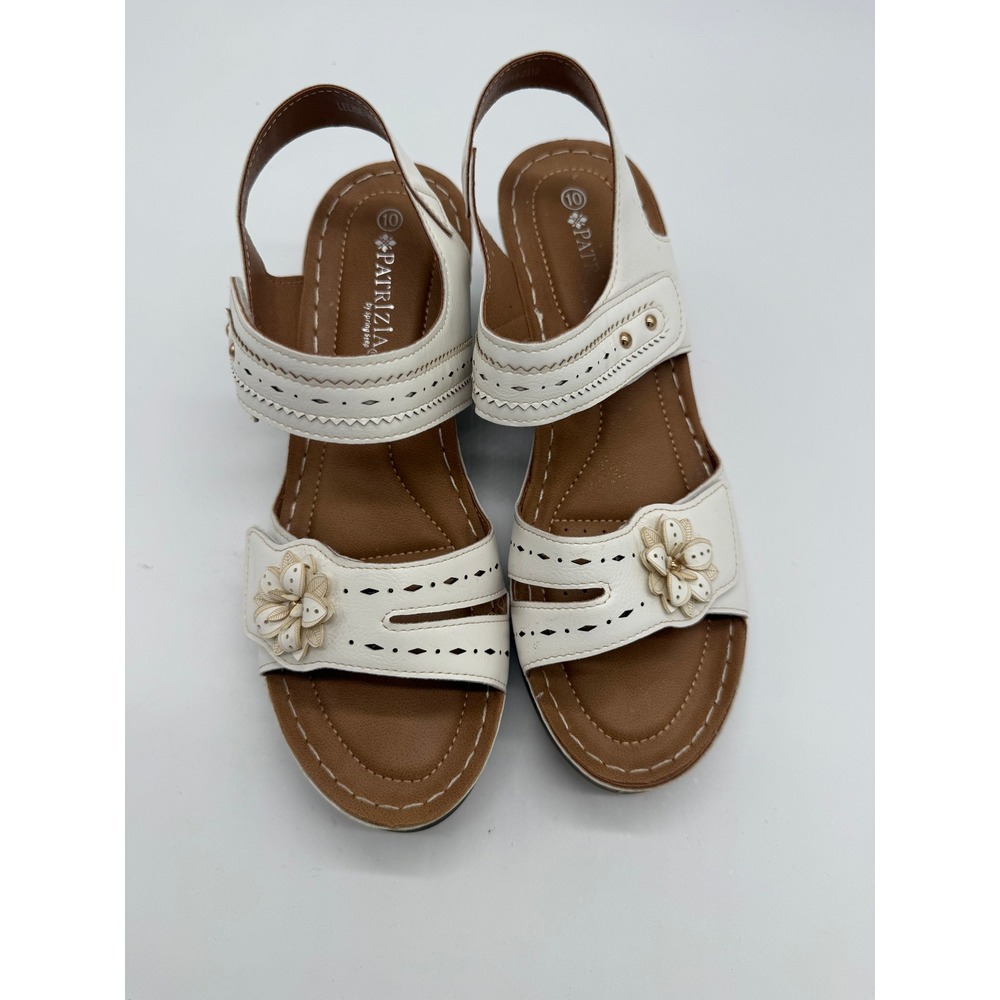 Patrizia by Spring Step White Floral Laser Cut Cork Wedge Sandals Womens Size 10